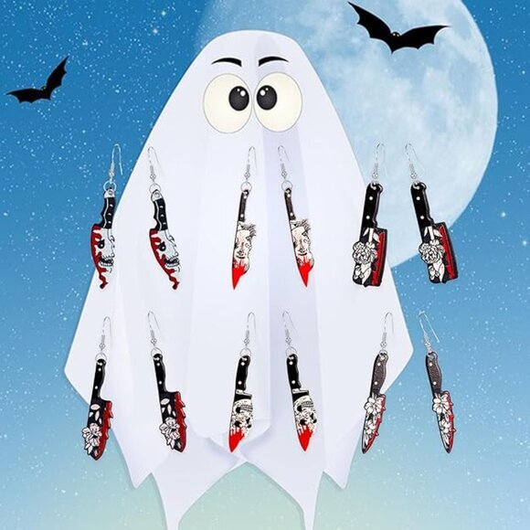 6 Pairs Punk Knife Dagger Drop Dangle Set Gothic Acrylic Printed Knife Earring‎ - Picture 5 of 6